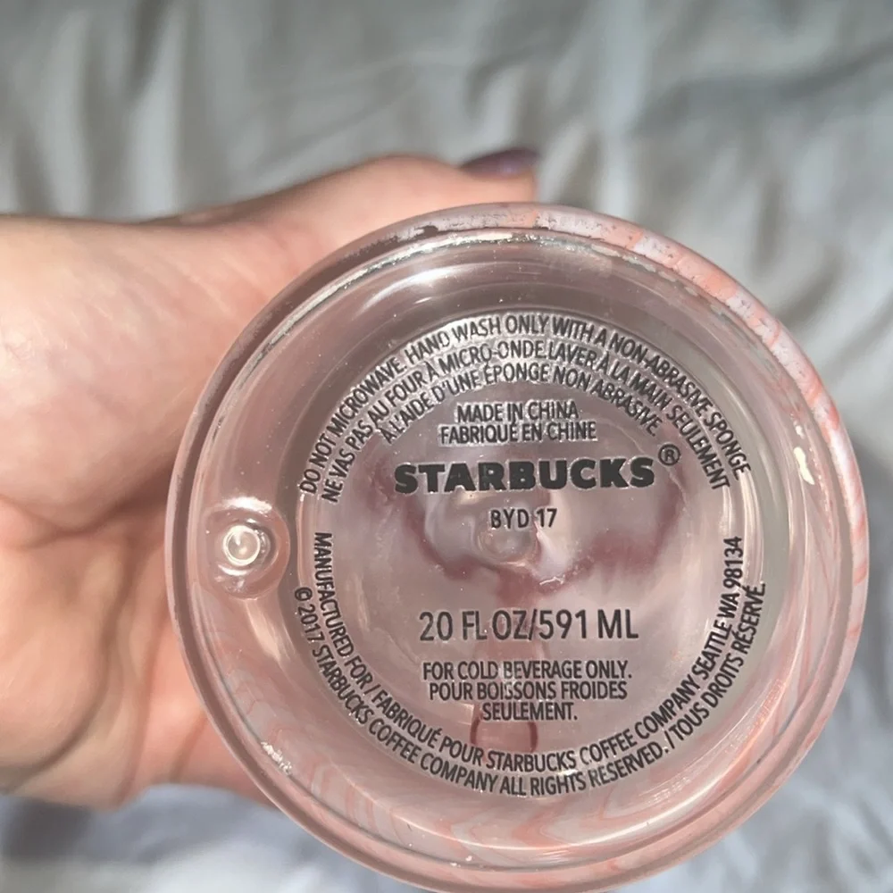 Starbucks 2017 Coral Pink Marble Double Wall Glass Tumbler Venti 20oz Ultra Rare